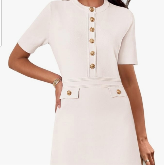 Elegant Cream Mini Dress with Gold Accents Size Small - Picture 1 of 8